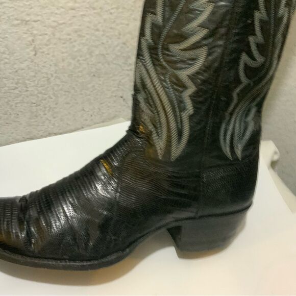 Justin Lizard Skin Leather Cowboy Western Boots Men\'s 9.5 D Black USA 8313 main image 13